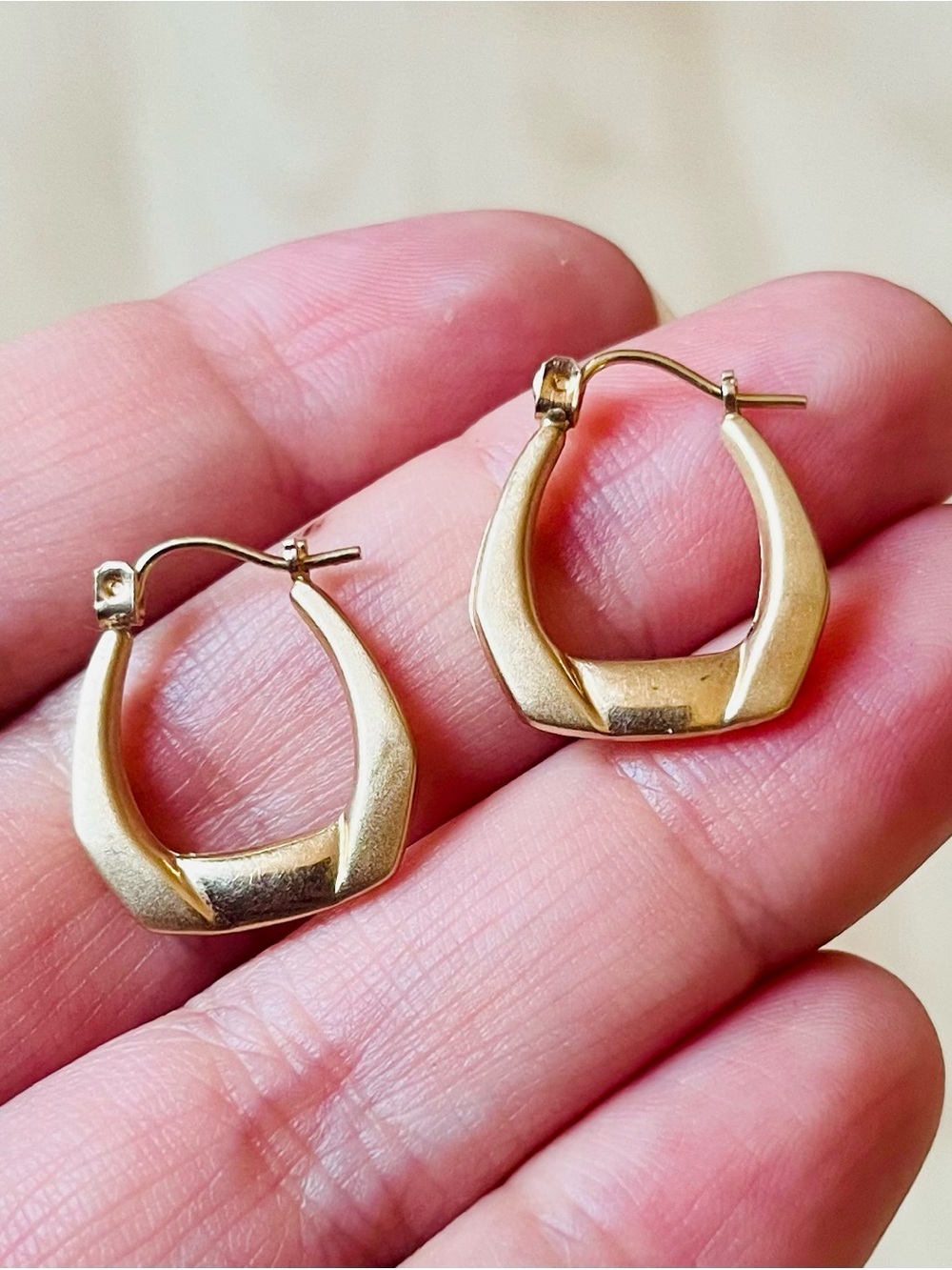 10k Solid Gold Geometric Hoop Earrings - Women Jewelry